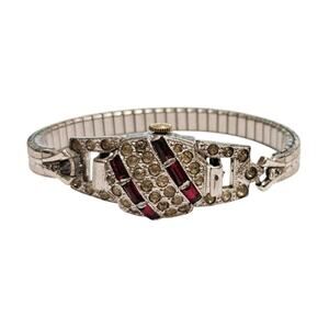 Vintage Retro Lucerne Rhinestone Wind-Up Watch Bracelet - 1950s